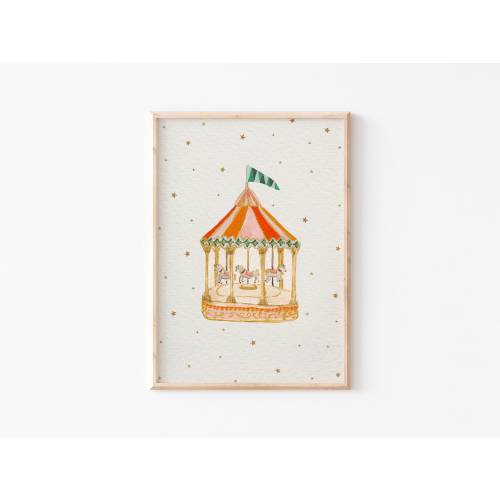 Carousel Art Print |Nursery Print | Fun fair Illustration | Whimsical quirky illustration | Unframed Print | baby child artwork | Painted