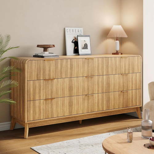 Akaber Modern Dresser, Fluted 9-Drawer Chest of Drawers for Bedroom, 48" Wide Handleless Wooden Dresser TV Stand for Living Room Entryway