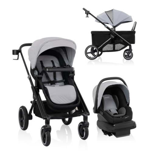 Evenflo Transformer Stroller to Wagon Travel System Featuring LiteMax NXT Infant Car Seat (Fog Gray)