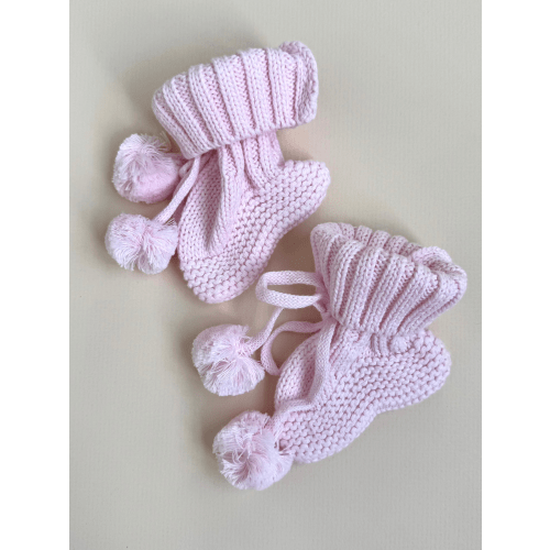 Knit Pom Pom Booties in Petal Pink – Sweet June