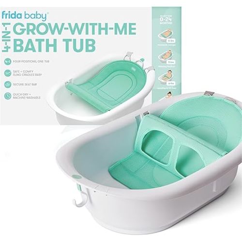 Frida Baby 4-in-1 Grow-with-Me Baby Bathtub, Baby Tub for Newborns to Toddler with Removable Bath Seat & Backrest for Bath Support in Tub