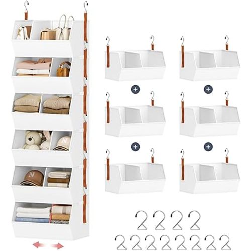 Hanging Closet Organizer Extra Large, Clothes Hanging Shelves for Closet with Divider, Collapsible Closet Storage System, Fabric Storage Bins for Home, Dorm, Rv, Sweaters, Handbags, Underwear, Sock