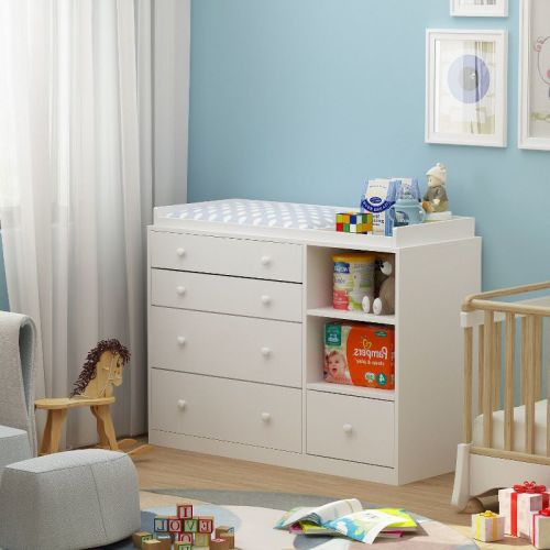 Famapy White Changing Table With 2 Shelves and 5 Storage Drawers Dresser Nursery Furniture Baby Dresser