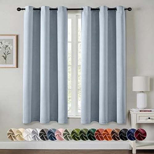 MIULEE Light Blue Blackout Curtains for Bedroom Living Room 63 Inches Long 2 Panels, Thermal Insulated Room Darkening Drapes Solid Grommet Noise Reduction Light Blocking Window Treatments 40x63 Inch