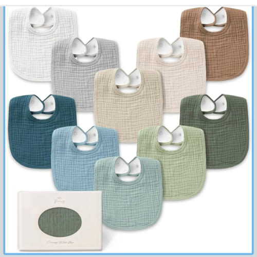Konssy 10-Pack Muslin Baby Bibs, Soft Cotton Bandana Bibs for Drooling & Teething, Unisex Solid Colors for Boys & Girls, Newborn & Infant