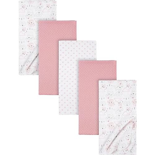 Gerber Girls Newborn Infant Baby Toddler Nursery 100% Cotton Flannel Receiving Swaddle Blanket, Rainbows Pink, (Pack of 5)