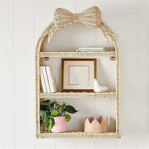 GHuBafy Rattan Wall Hanging Storage Basket, Boho Wall Decor and Woven Wall Shelf, Decorative Rattan Floating Shelves for Bohemian Style House, Cute Wall Art Above Couch or Bed