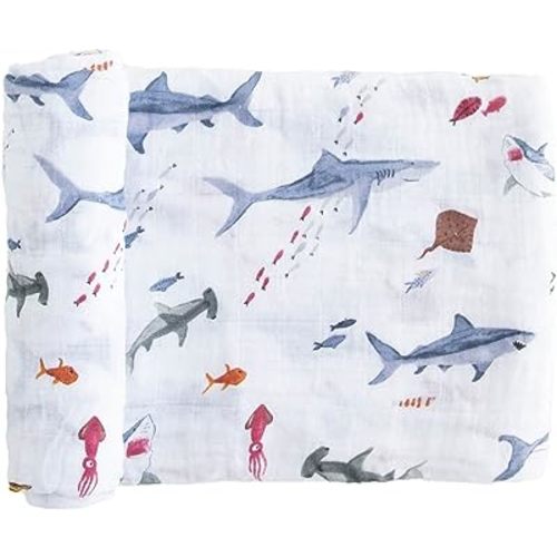 Little Unicorn Premium Cotton Swaddle Baby Blanket | Breathable Fabric | for swaddling, Play, Nursing & More (Shark)