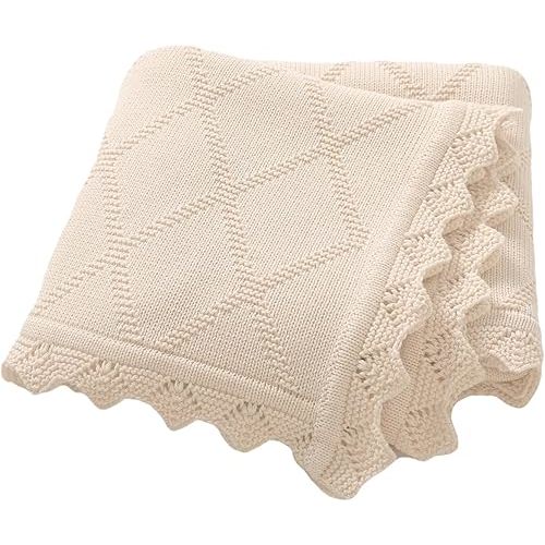 Hadetoto Knit Baby Blankets for Girls Boys, 100% Cotton Crib Blanket for Baby Infant Toddler, Super Soft and Lightweight Nursery Blankets (Camel)