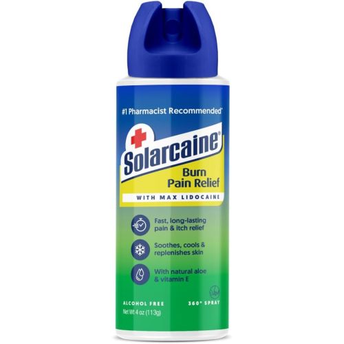 Solarcaine Aloe Sunburn Relief Spray with 4% Lidocaine - After Sun Care Relief for Burns, Scrapes & Itch - Aloe Spray to Soothe, Cool & Replenish Skin - 4oz