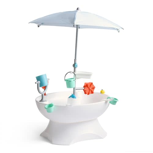 Step2 Sunshine Springs Splash Water Table with CoolBreeze Misting Canopy, Kids Outdoor Water Play Table with Umbrella for Toddlers and Preschoolers, 8 Accessories, Ages 2+, White