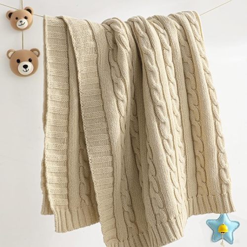 NTBAY 100% Pure Cotton Cable Knit Toddler Blanket, Super Soft Warm Breathable 30x40 Baby Blanket for Crib, Stroller, Nursery, Travel, Newborn, 30x40 Inches, Baby Blue
