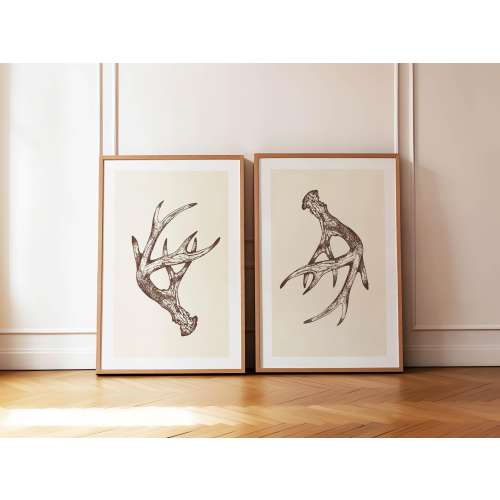 Retro Antler Prints Outdoors Art Deer Antler Posters Set of 2 Outdoorsy Wall Prints Home Office Decor Nature Wall Art Hunting Gift for Dad