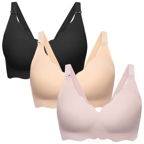 HBlife 3 Pack Nursing Bras for Breastfeeding Ultra Comfort Seamless Maternity Bra Pack Wireless Pregnancy Bralette Bra Extender
