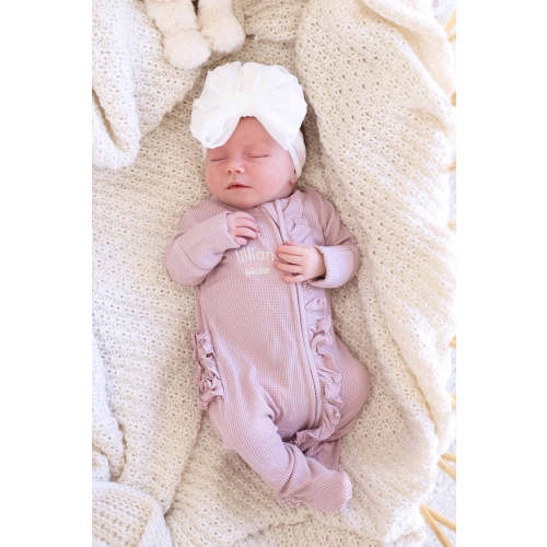 Embroidered Bamboo Waffle Zipper Ruffle Footie | Elderberry