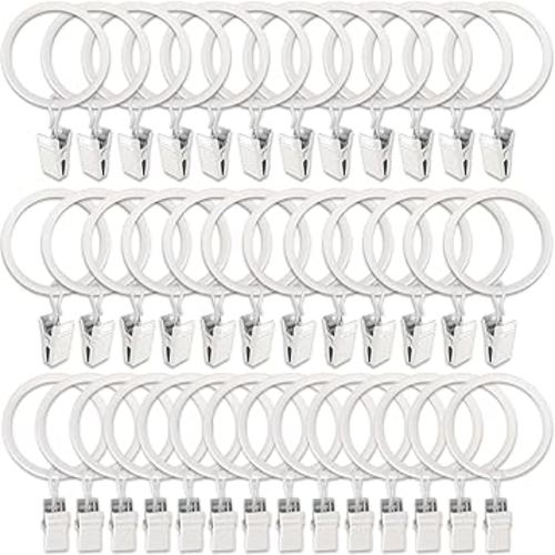40 Pack White Curtain Rings with Clips, Curtain Hooks Hangers Clip Rings for Hanging Drapes Bows Hat, Drapery Rings 1.5 in I D, Fits up to 1.2 in Diameter Curtain Rod.