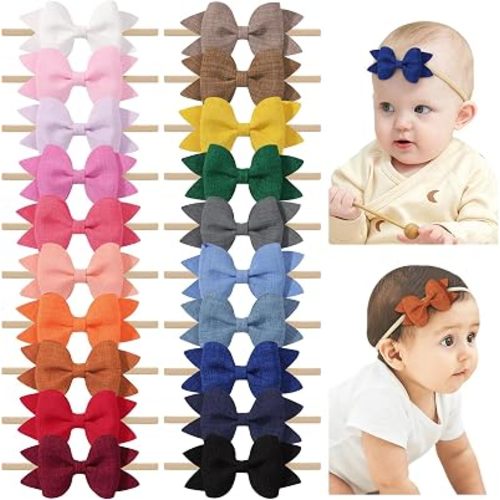 jollybows 3.35" 20pcs Baby Girls Bows Headbands Elastic Nylon Hairband