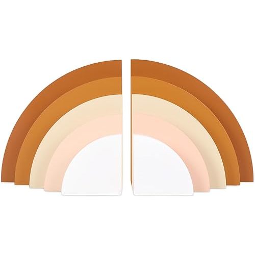 2Pcs Boho Rainbow Wood Bookends Arch Book Stands Non Skid Decorative Book Ends for Home Nursery Office Library Books Movies CDs Supplies