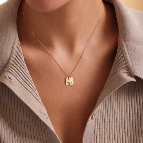 Dainty Initial Tag Necklace , Custom Engraved Letter Pendant Necklace , 14k Gold Personalized Bar Tag Name Necklace , Christmas Gift