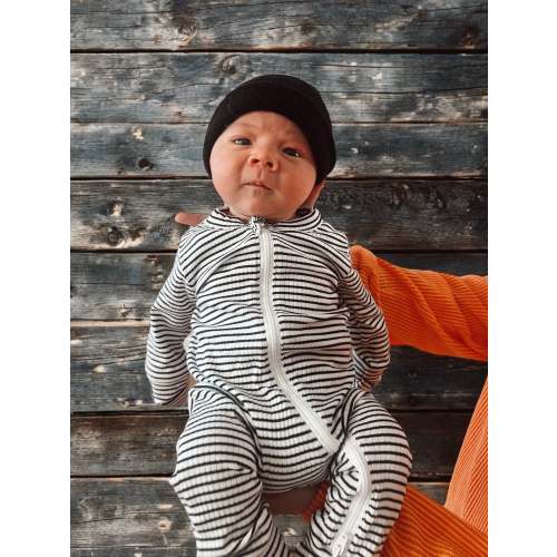 Black Stripe / Organic Ribbed 2-Way Zip Romper