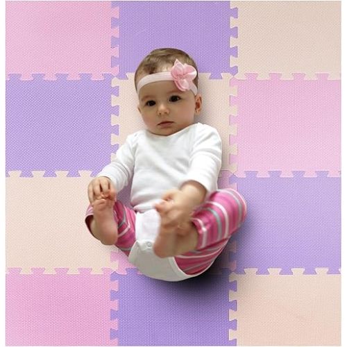 MioTetto Foam Floor Tiles for Kids - Non-Toxic Comfortable Baby Play Mat and Interlocking Foam Tiles, Fits with 50x50 Playpen Mat for Crawling & Development, Soft Play Mat for Babies 6-12 Months