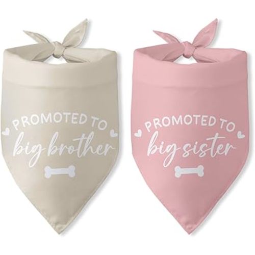 Promoted to Big Brother Sister Dog Bandana Gender Reveal Dog Triangle Scarf Announcement Photo Props Scarf Accessories for Large Medium Small Dogs 2 Packs