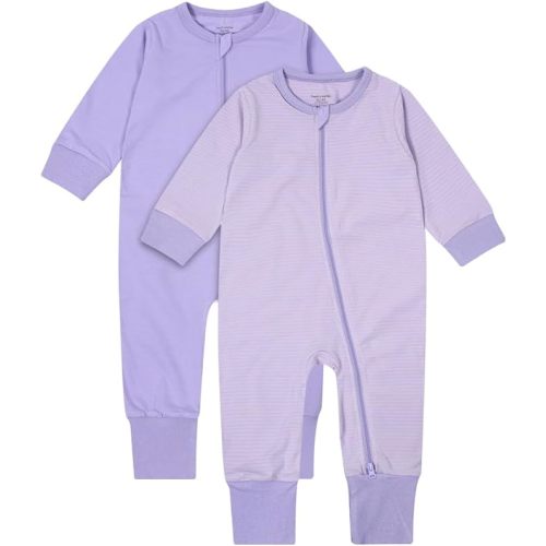Teach Leanbh Baby Boys Girls 2-Pack Footless Pajamas Cotton 2 Way Zipper Long Sleeve Romper Jumpsuit Sleep and Play