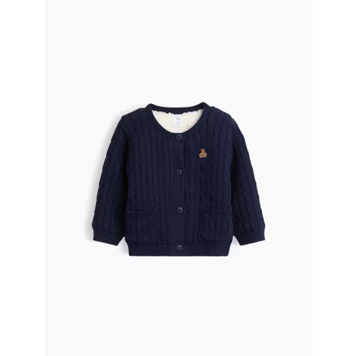 Baby Sherpa-Lined Cable-Knit Cardigan Sweater