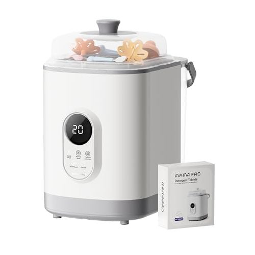 MAMAPRO Baby Bottle Washer Pro, Sterilizer & Dryer - All in One Bottle Cleaner for 6 Bottles, Pump Parts & Baby Essentials – Replaces Hand Washing, Time-Saving for Busy Parents