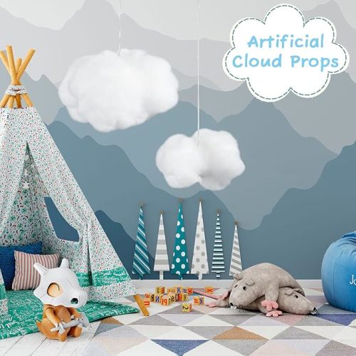 Jetec 6 Pieces Artificial Cloud Props Imitation 3D Cloud Shape Hanging Decorations Room DIY Decorative Hanging Ornament for Wedding Party Stage Show Decor (Small and Medium Size)