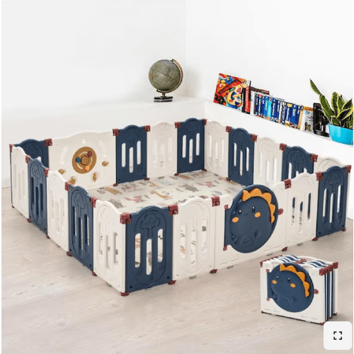Playpals 20 panels Baby Playpen Kids Large Safety Gate Toddler Fence Child Play - Blue & Cream Dinosaur Design.