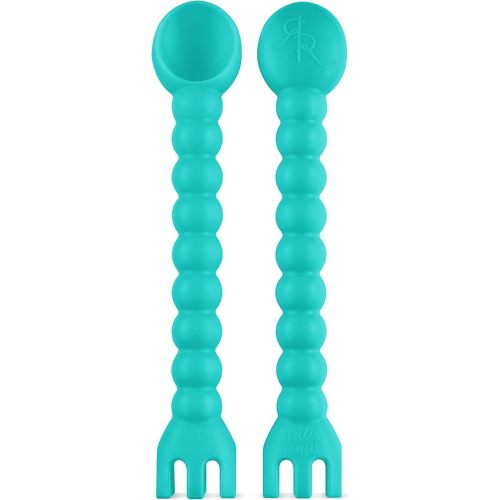 Ryan & Rose Cutie Tensils Baby Spoon and Fork [2 Pack] (Turquoise)
