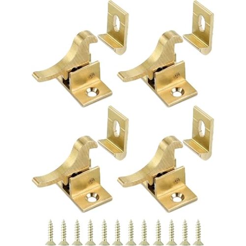 QWORK Brass Heavy Duty Elbow Latch Cabinet Door/Window Catch, 4 Pack Elbow Latches with Mounting Screws, for Bedroom Bathroom Window Cabinet and Closets Door Window Catch, Home/Office
