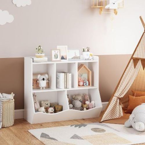 3-Tier Kids Toy Storage Organizer - 5-Cubby Bookcase with Tilt Bins for Nursery Playroom Bedroom