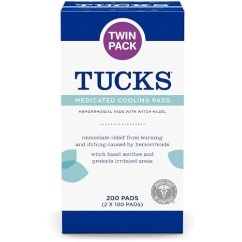 TUCKS Medicated Cooling Pads, 200 Count - Witch Hazel Pads for Sensitive Areas, Cleanse and Protect from Irritation