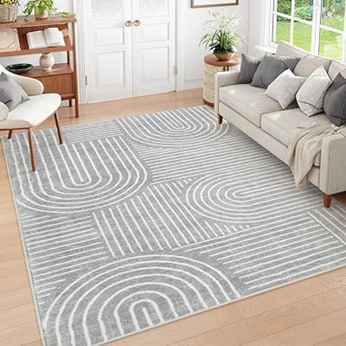 Lahome Abstract 8x10 Area Rugs for Living Room, Non Slip Bedroom Rug 8x10 Under Bed, Soft Grey Ultra-Thin Accent Carpet for Dining Room Office Darrell (8x10ft,Gray)