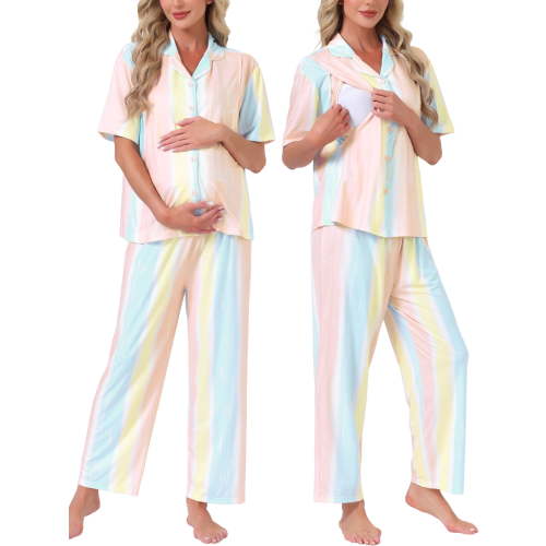DARING DIVA Women's Maternity Nursing Pajama Sets Breastfeeding Button Down 2XL Light Pink