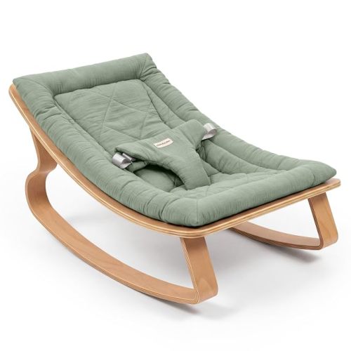 Comfy Cubs Baby Rocker for Ages 0-24 Months - Wooden Baby Recliner with Soft Removable Quilted Muslin Cotton Cushion - Designed in the US Infant Rocking Chair Supports up to 30 lbs - Fern