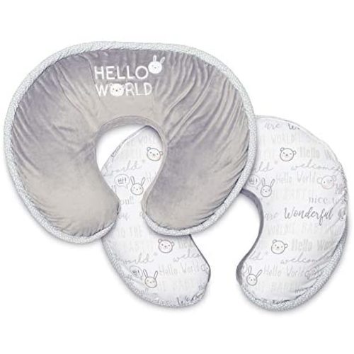 Boppy Luxe Nursing Pillow and Positioner, Hello World, Ultra-soft minky fabric on one side with adorable appliqué and coordinating piping