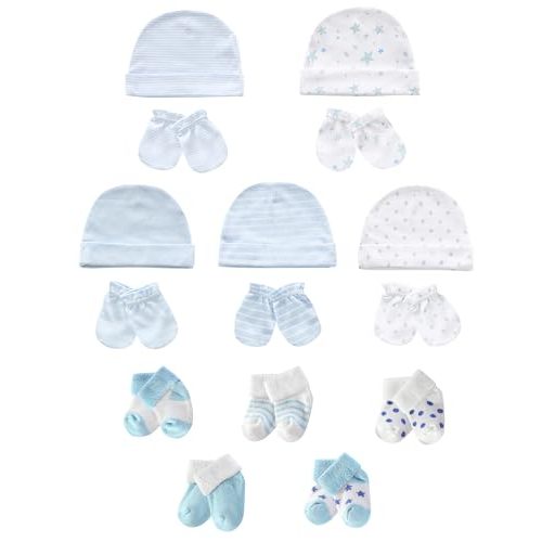 Baby Hats Mittens and Socks Set Soft Cotton Newborn Hat Glove for Boys Girls 0-6 Month