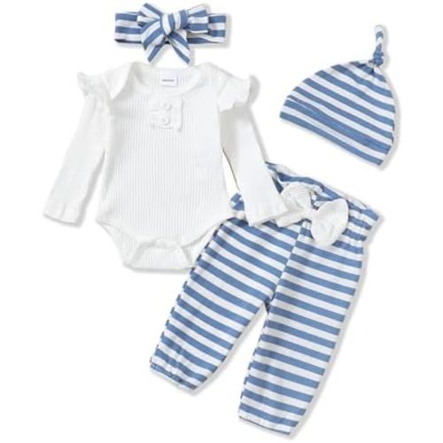 Renotemy Newborn Baby Girl Clothes Outfits Infant Romper Ruffle Floral Pants Cute Toddler Baby Girl Clothes Set