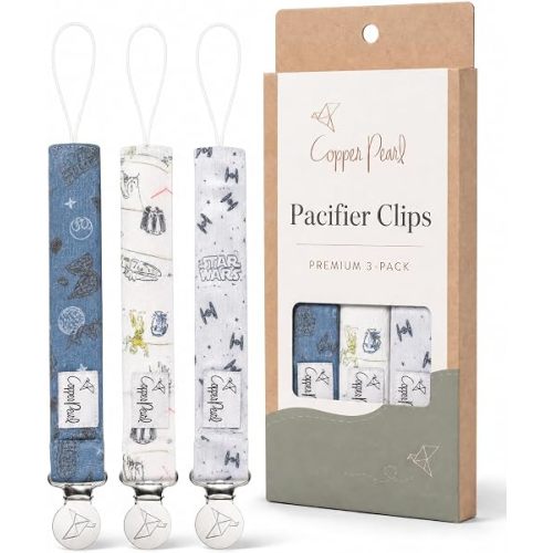 Copper Pearl 3-Pack Pacifier Holders: Premium Knit Binky Clips for Baby Girls and Boys - Stylish Stainless Steel Design for Secure No-Drop Attachment - Tatooine