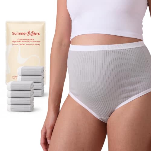 Summer Mae 8PC Cotton Postpartum Disposable Underwear For Maternity | High Waist, Soft Washable Underwear for Pregnancy and C-Section Recovery, Textured Fabric, Wide Gusset, Individually sealed