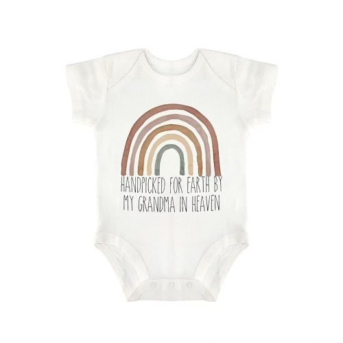 SILYHEART Funny Handpicked for Earth by My Grandma in Heaven Cotton Baby Bodysuit Cute, White, 3months (baby-B-9.7)