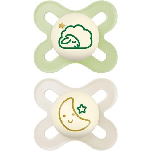 MAM Original Start Night Baby Pacifiers, Binky for 0-3 Months, BPA-Free Silicone Nipple, Easy to Clean, Best for Newborn Babies, Developed with Medical Experts, 2 Count Binkies with Sterilizer Case