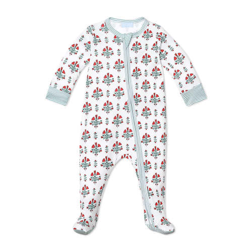 Poinsettia Block Print Zip Baby Onesie | Joy Street Kids