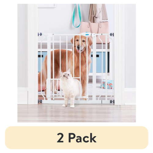 (2 pack) Carlson Pet Products Metal Dog Gate with Walk-Through and Additional Small Door, 31" Tall, White