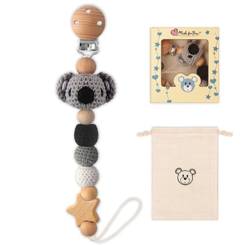 LSTRAGY Handmade Knitted Christmas Pacifier Clip Holder for Boys and Girls,4 PCS Binky Clip Fits for Most Baby Pacifier