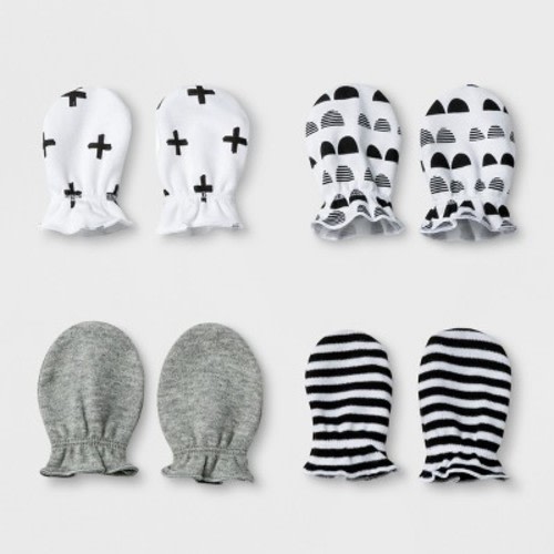 Baby 4pk Mitten Set Cloud Island; - Black/White
