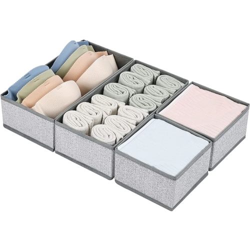 DIMJ Drawer Organizers Clothes, Set of 4 Dresser Organizer Bins, Fabric Closet Organizers and Storage, Shallow Drawer Dividers for Nursery, Clothing, Baby Clothes, Socks, Underwears, Tie (Beige)